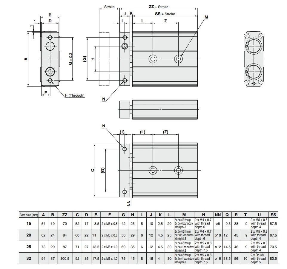 China Supplier SMC Type ISO6431 Standard Cxs Series Double Rod Dual Shaft Pneumatic Air Cylinder